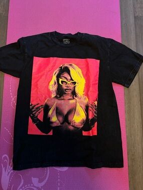 Black Graphic Short Sleeve Tee with Pink & Yellow Pop Art